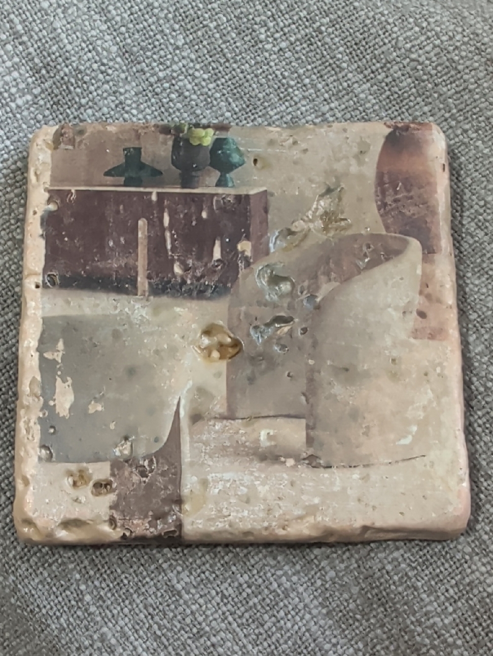 Home Art Distressed Beige Decorative Stone Coaster - Handcrafted